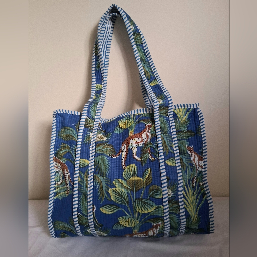 LEOPARD PRINT BLUE TOTE BAG